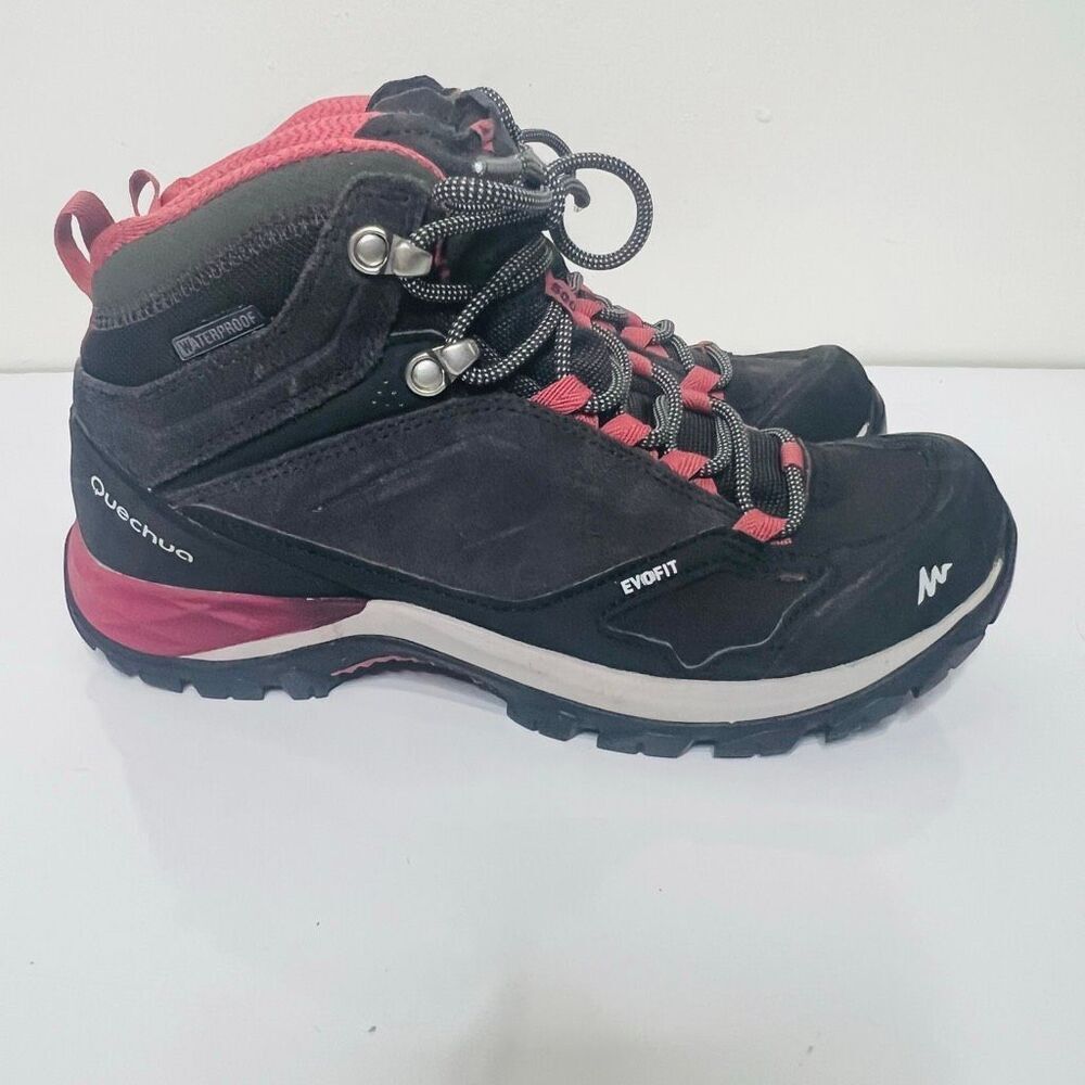 Quechua MH500 EvoFit Black Grey Pink Waterproof Mid Hiking Boots Women's Sz 7.5